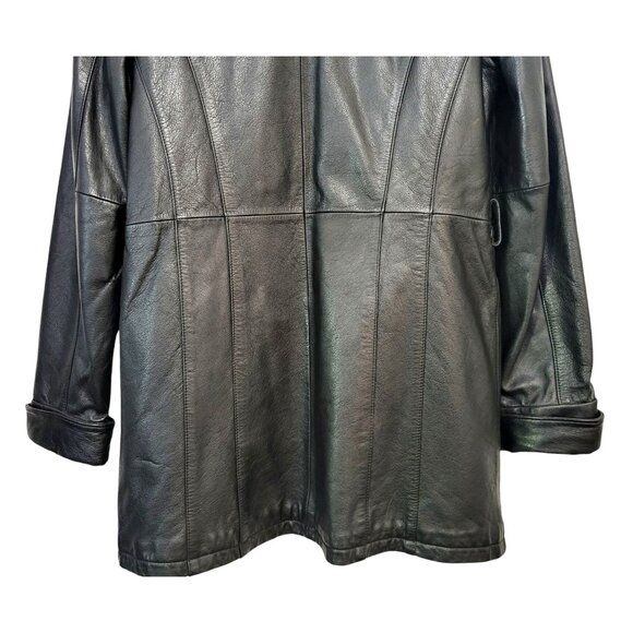 Vintage WILSONS Black Leather Trench Coat Quilted Thinsulate Lined Long Jacket - Picture 14 of 15